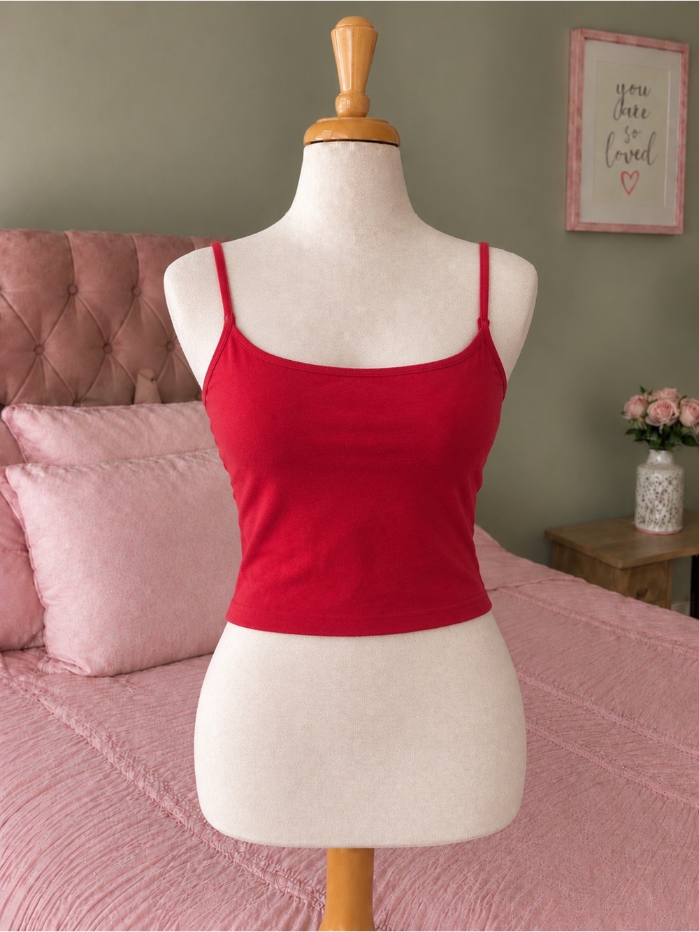 & Other Stories Red Spaghetti Strap Crop Tank